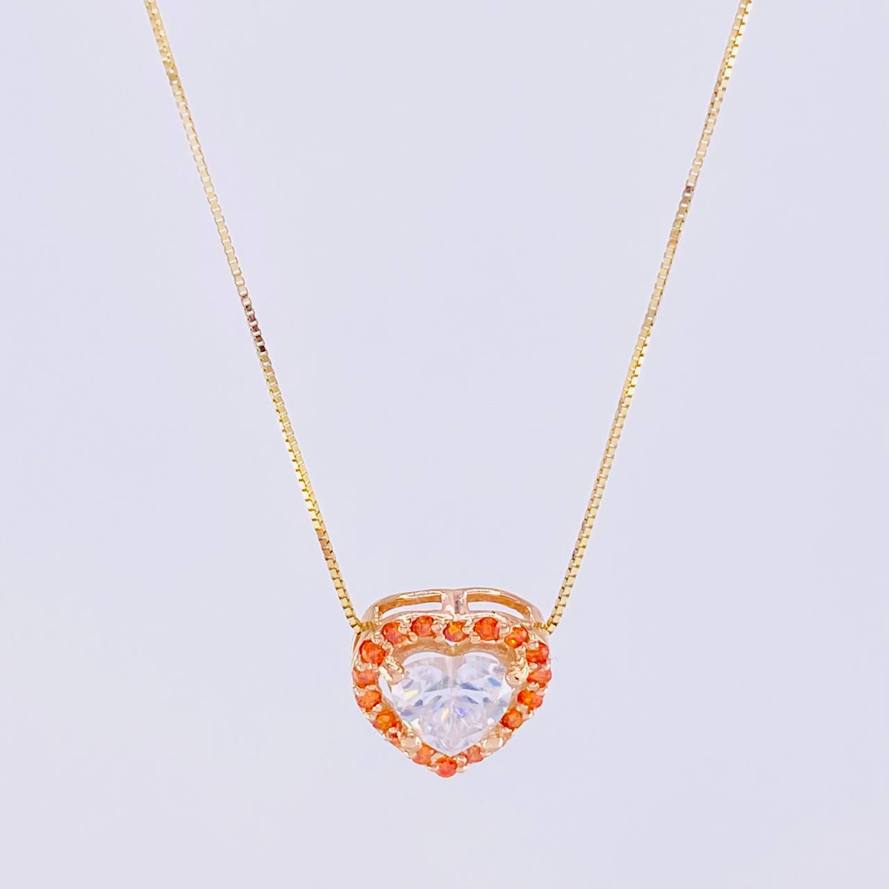 Venetian Chain Set + Heart Pendant Moissanite 1 cts / 2.15g / 18 in Two Yellow Rose Gold 18K