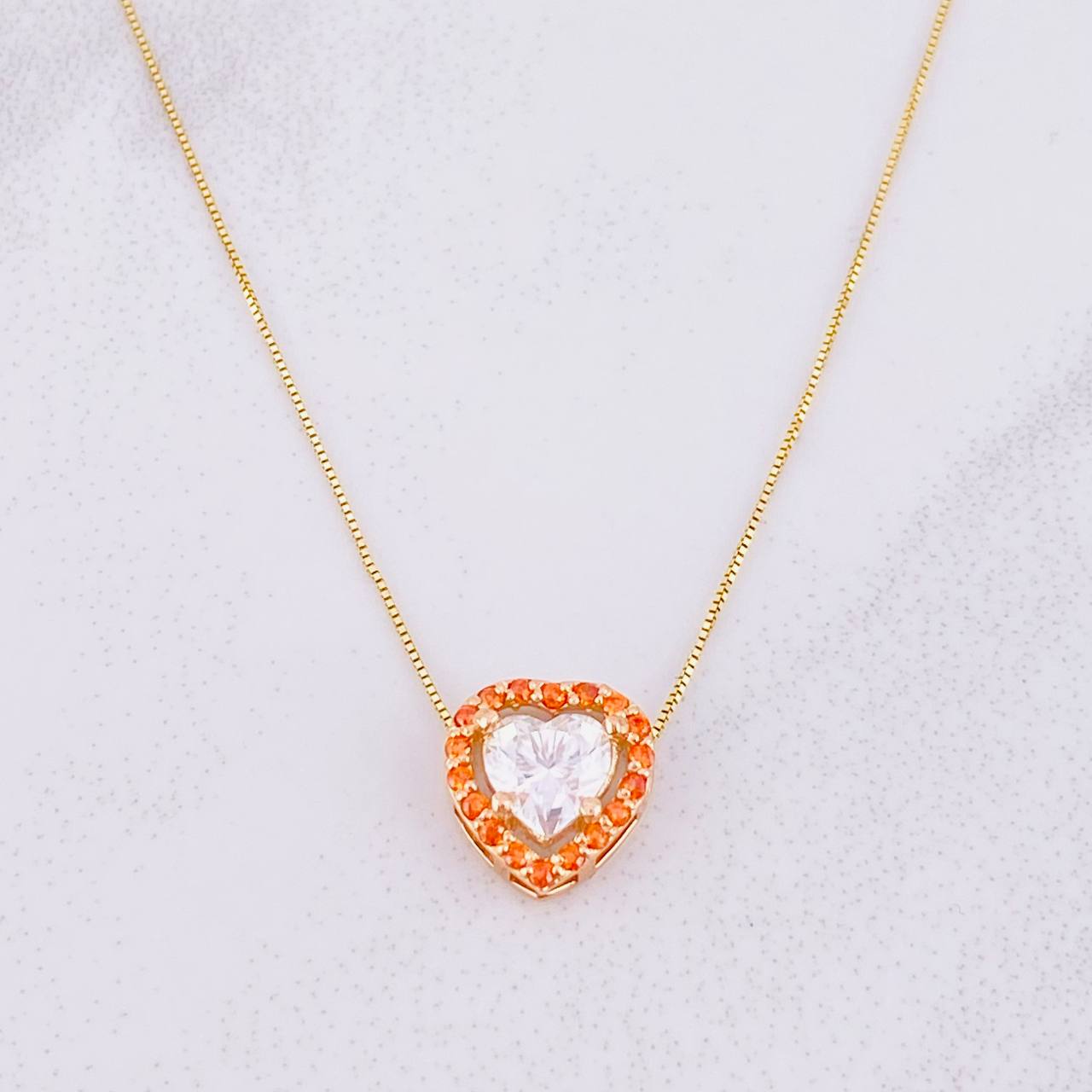 Venetian Chain Set + Heart Pendant Moissanite 1 cts / 2.15g / 18 in Two Yellow Rose Gold 18K