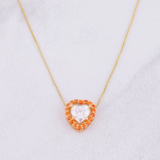 Venetian Chain Set + Heart Pendant Moissanite 1 cts / 2.15g / 18 in Two Yellow Rose Gold 18K