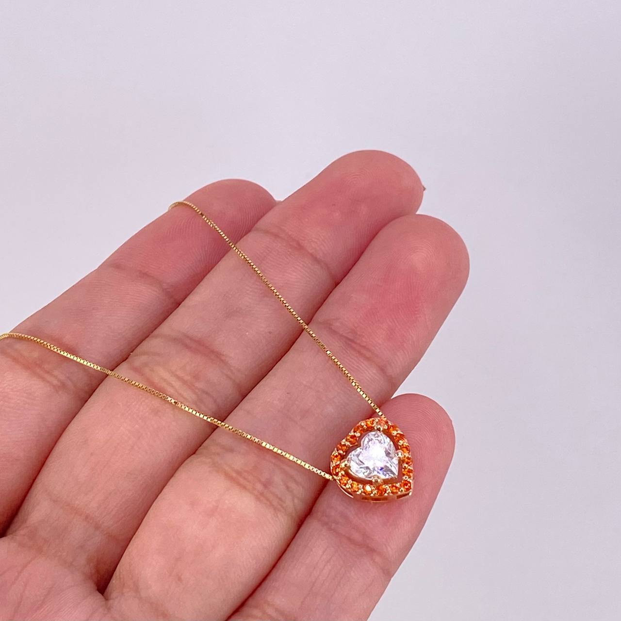 Venetian Chain Set + Heart Pendant Moissanite 1 cts / 2.15g / 18 in Two Yellow Rose Gold 18K