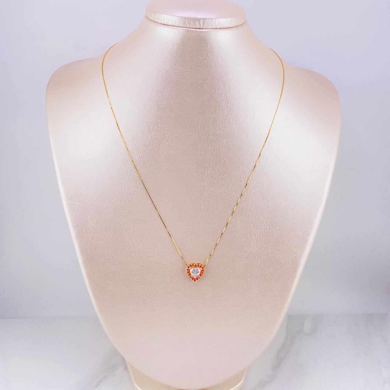 Venetian Chain Set + Heart Pendant Moissanite 1 cts / 2.15g / 18 in Two Yellow Rose Gold 18K