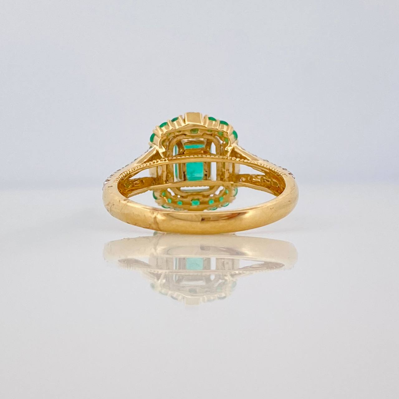 Dense Rectangle Emerald Ring 0.80 pts Diamonds 14 pts 3.65gr / T6 3/4 / Two-tone Yellow White Gold 18K &