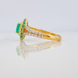 Dense Rectangle Emerald Ring 0.80 pts Diamonds 14 pts 3.65gr / T6 3/4 / Two-tone Yellow White Gold 18K &