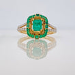 Dense Rectangle Emerald Ring 0.80 pts Diamonds 14 pts 3.65gr / T6 3/4 / Two-tone Yellow White Gold 18K &