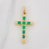 Emerald Cross Pendant 1.34 qts 3.9gr / 1 3/4 in / Yellow Gold 18K &