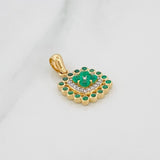 Emerald Charm Pendant 58 pts Diamonds 21 pts 2.35gr / 3/4 in / Two-tone Yellow White Gold 18K &