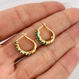 Zig Zag Hoop Earrings Emerald Flower 93 pts 3.9gr / 1/2 in / Yellow Gold 18K &