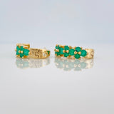 Zig Zag Hoop Earrings Emerald Flower 93 pts 3.9gr / 1/2 in / Yellow Gold 18K &