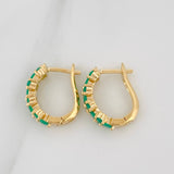 Zig Zag Hoop Earrings Emerald Flower 93 pts 3.9gr / 1/2 in / Yellow Gold 18K &