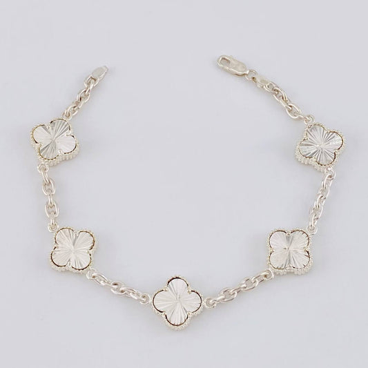 Pulso Aro Seguido Trébol Diamantado 17.1g / 8 in / 2.4mm Plata 925