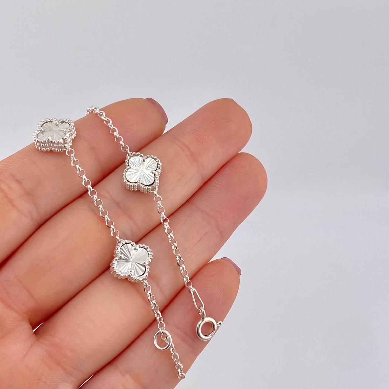 Diamond Cut Rolo Clover Bracelet 8.1g / 8 1/2 in / 1.4mm Silver 925