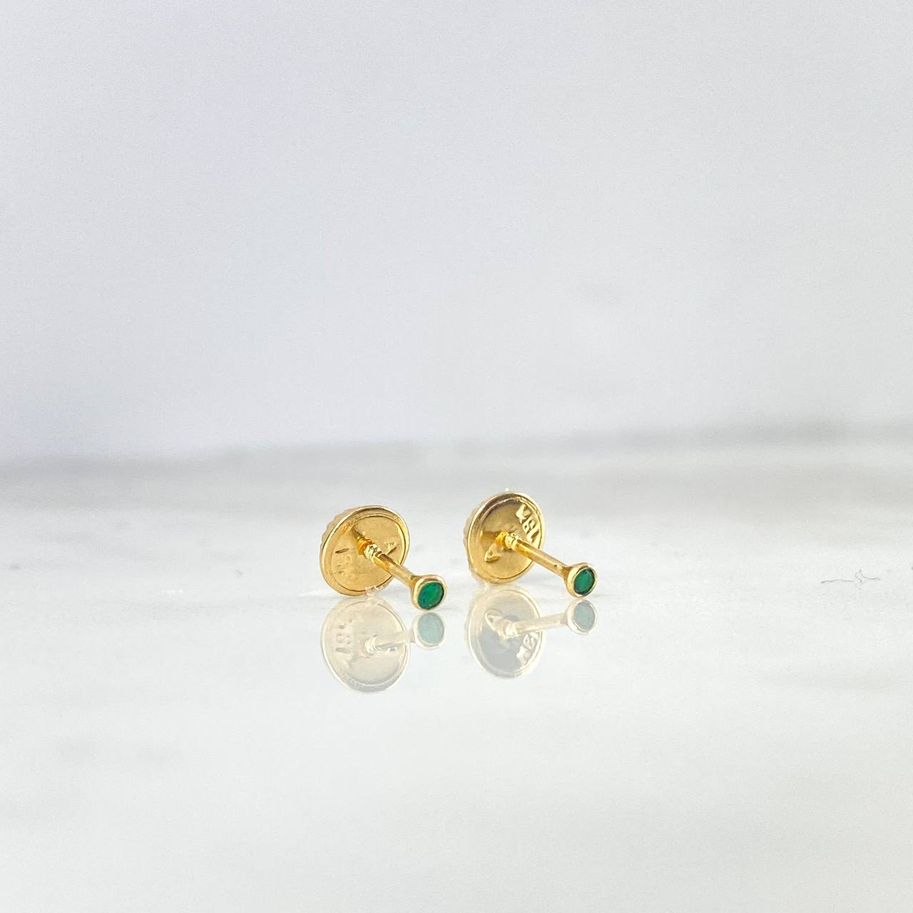 Stud Earrings Bezel 0.45gr / 3mm Green Zircon Yellow Gold 18K