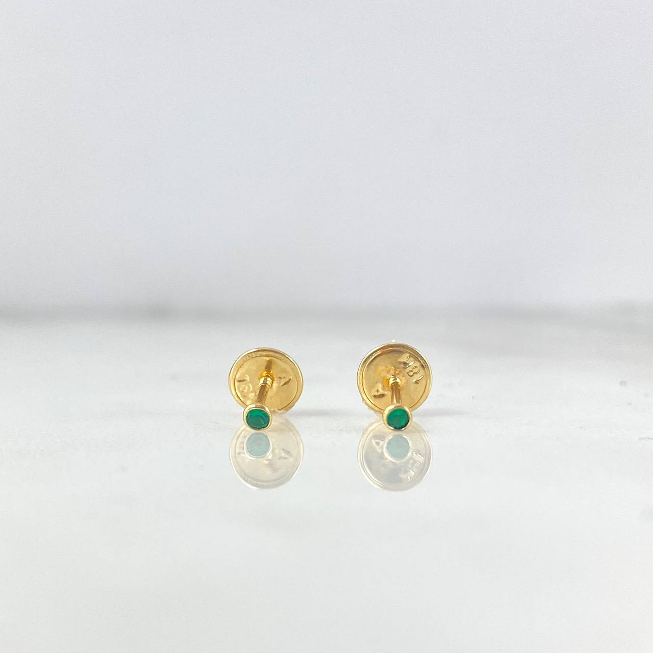 Stud Earrings Bezel 0.45gr / 3mm Green Zircon Yellow Gold 18K