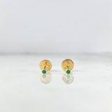 Stud Earrings Bezel 0.45gr / 3mm Green Zircon Yellow Gold 18K