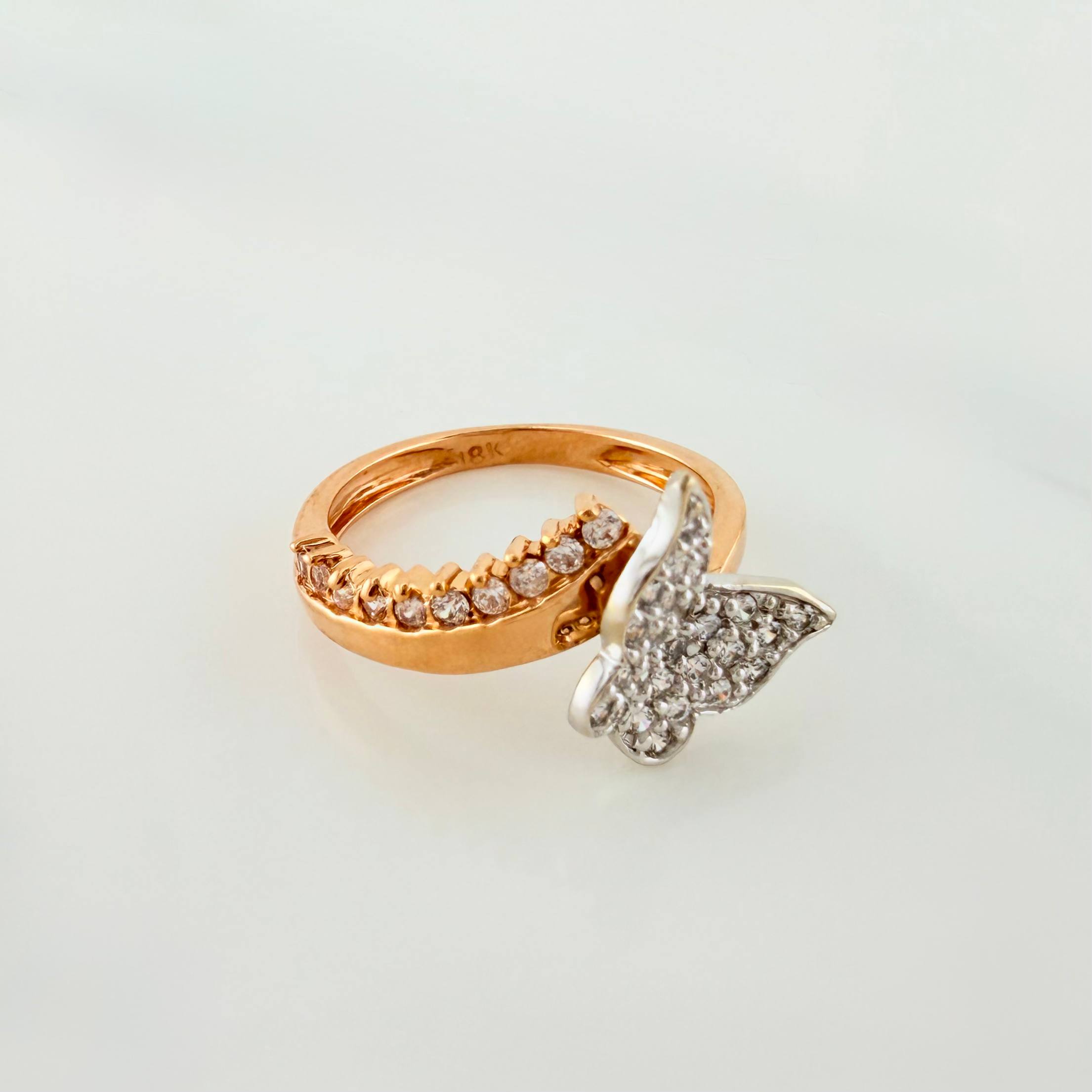 Anillo Mariposa 3.1g / T5 3/4 Dos Oros Blanco Rosa 18K