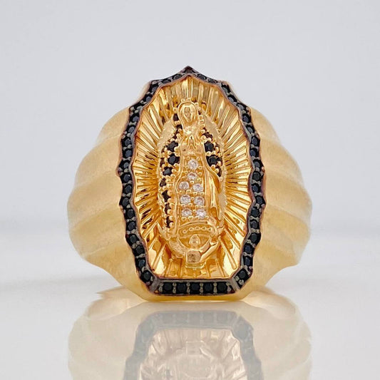 Anillo Virgen Guadalupe 10.75g / T10 3/4 Dos Oros Negro Amarillo 18K