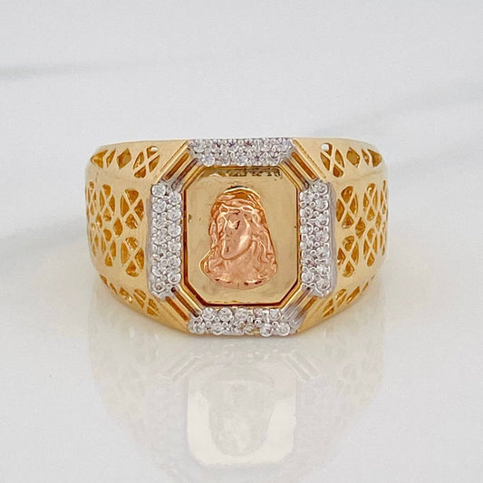 Anillo Rostro Cristo 8.15g / T9 3/4 Tres Oros 18K