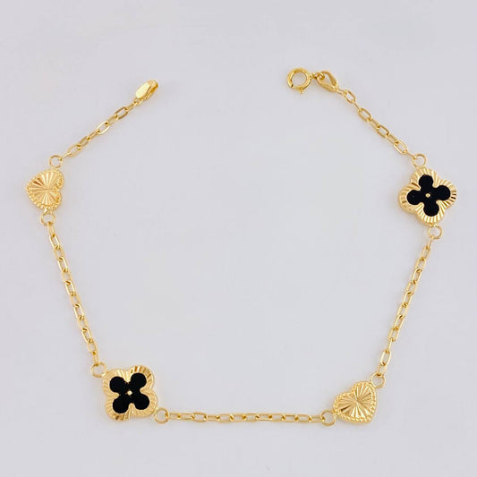 Pulso Cajón Trébol Corazón Diamantado 2.65g / 7 1/4 in / 1.6mm Oro Amarillo 18K