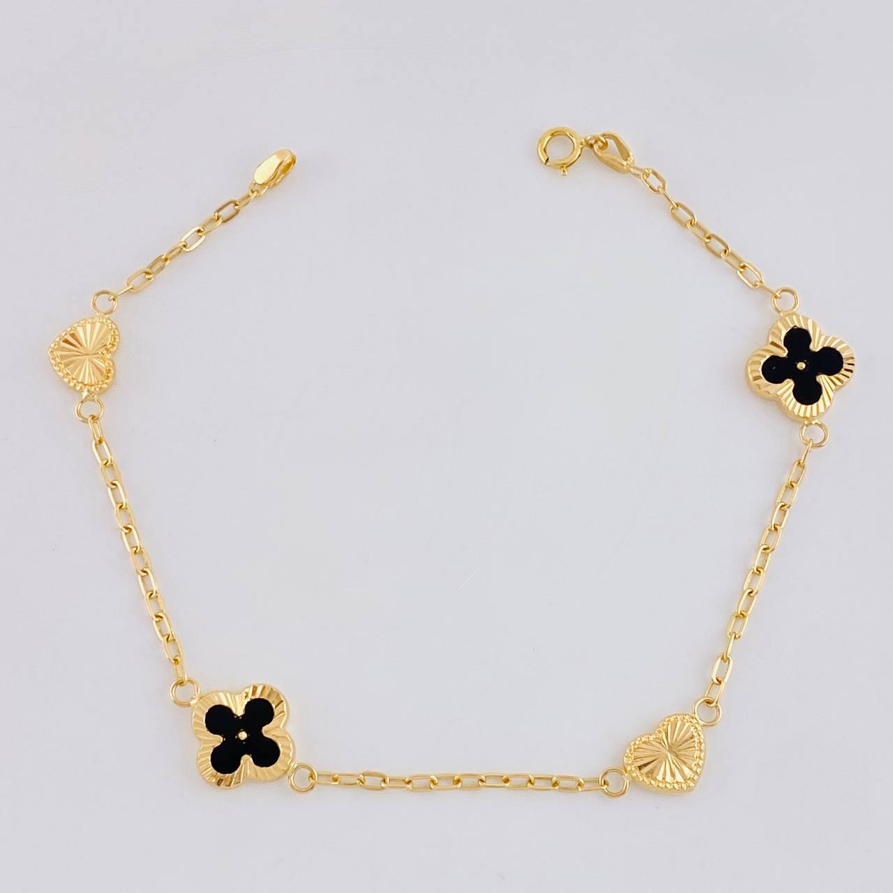 Pulso Cajón Trébol Corazón Diamantado 2.7g / 7 1/4 in / 1.6mm Oro Amarillo 18K