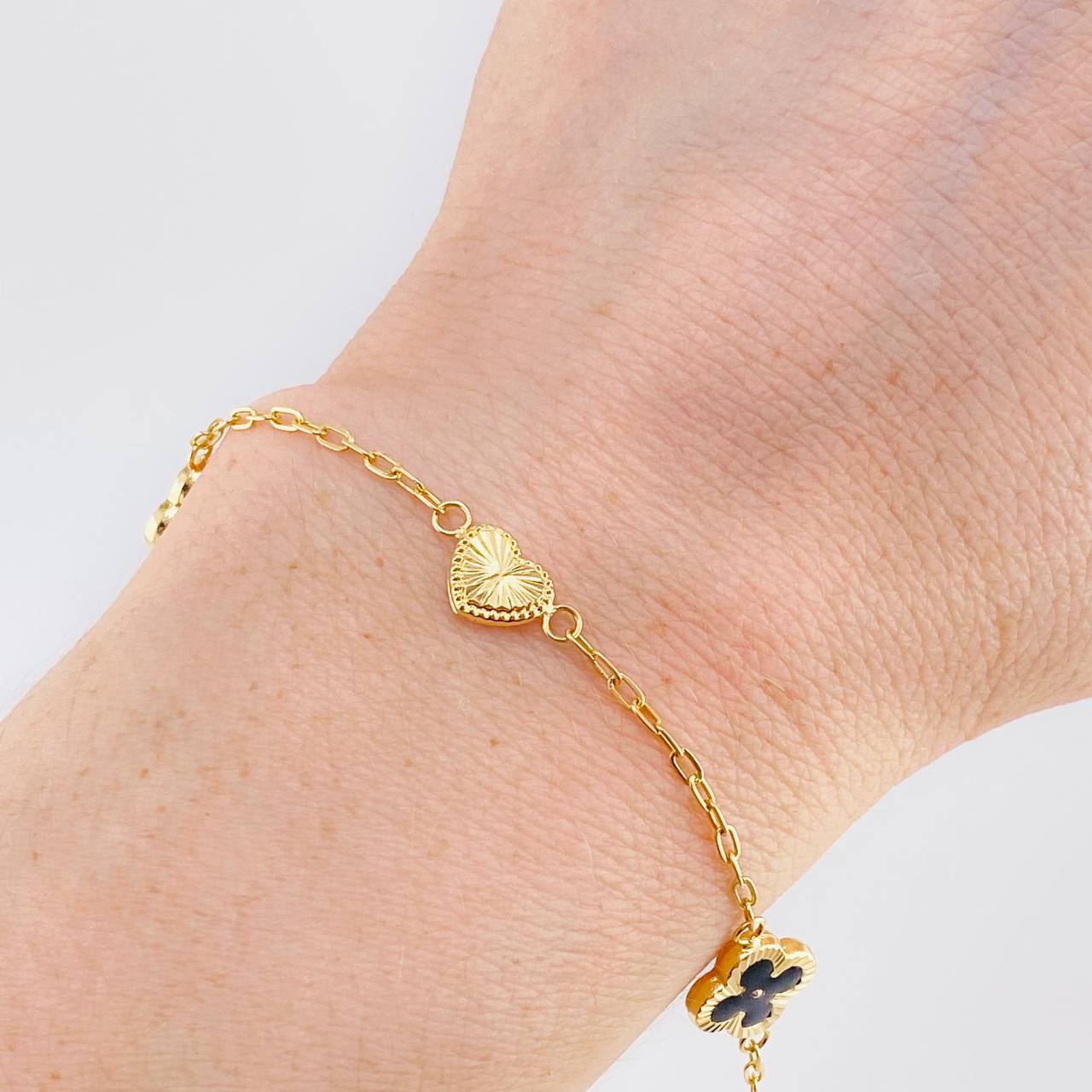 Bracelet Clover Heart Diamond Cut 2.65g / 7 1/4 in / 1.6mm Yellow Gold 18K