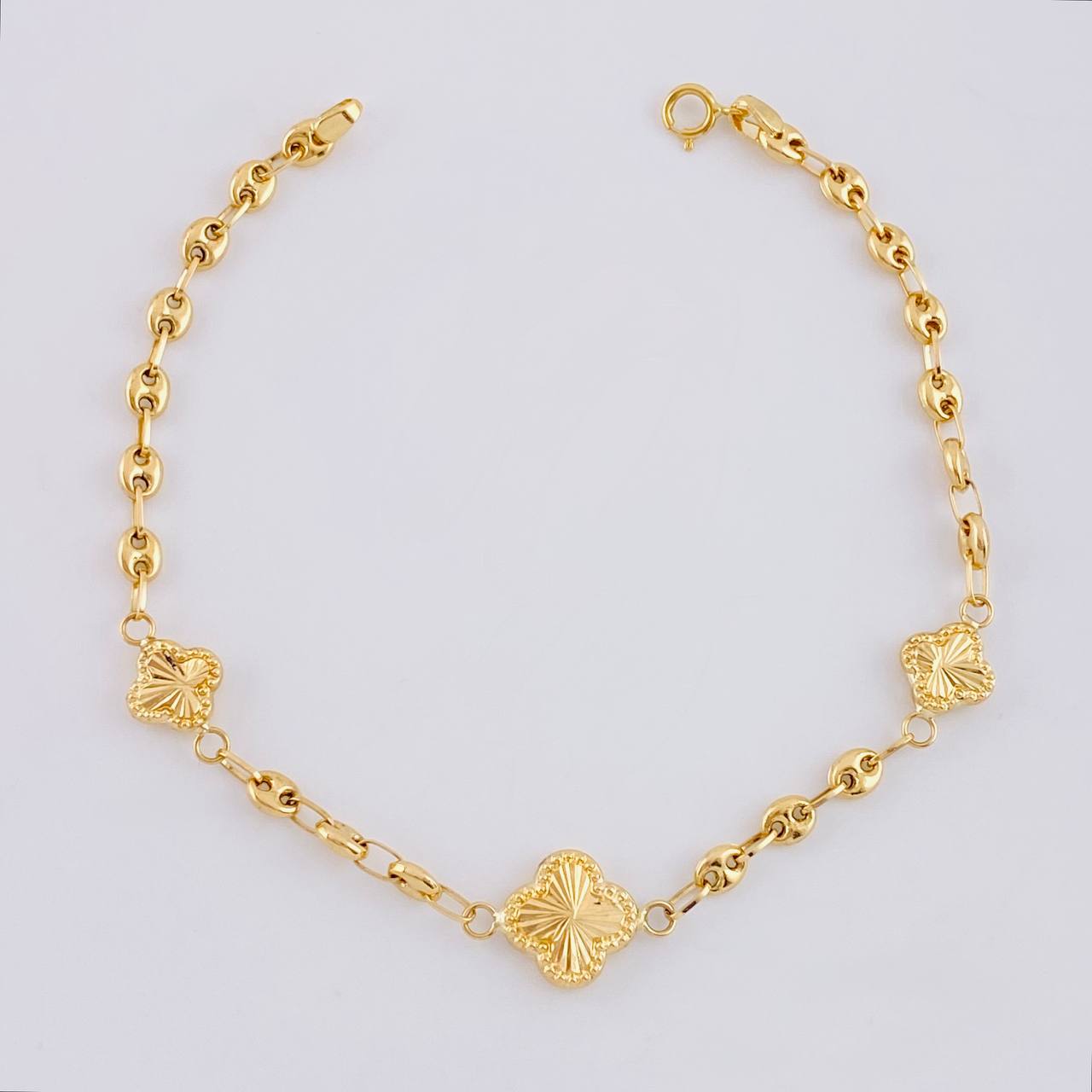 Bracelet GC Diamond Cut Clover 3.1g / 7 1/4 in / 3.4mm Yellow Gold 18K