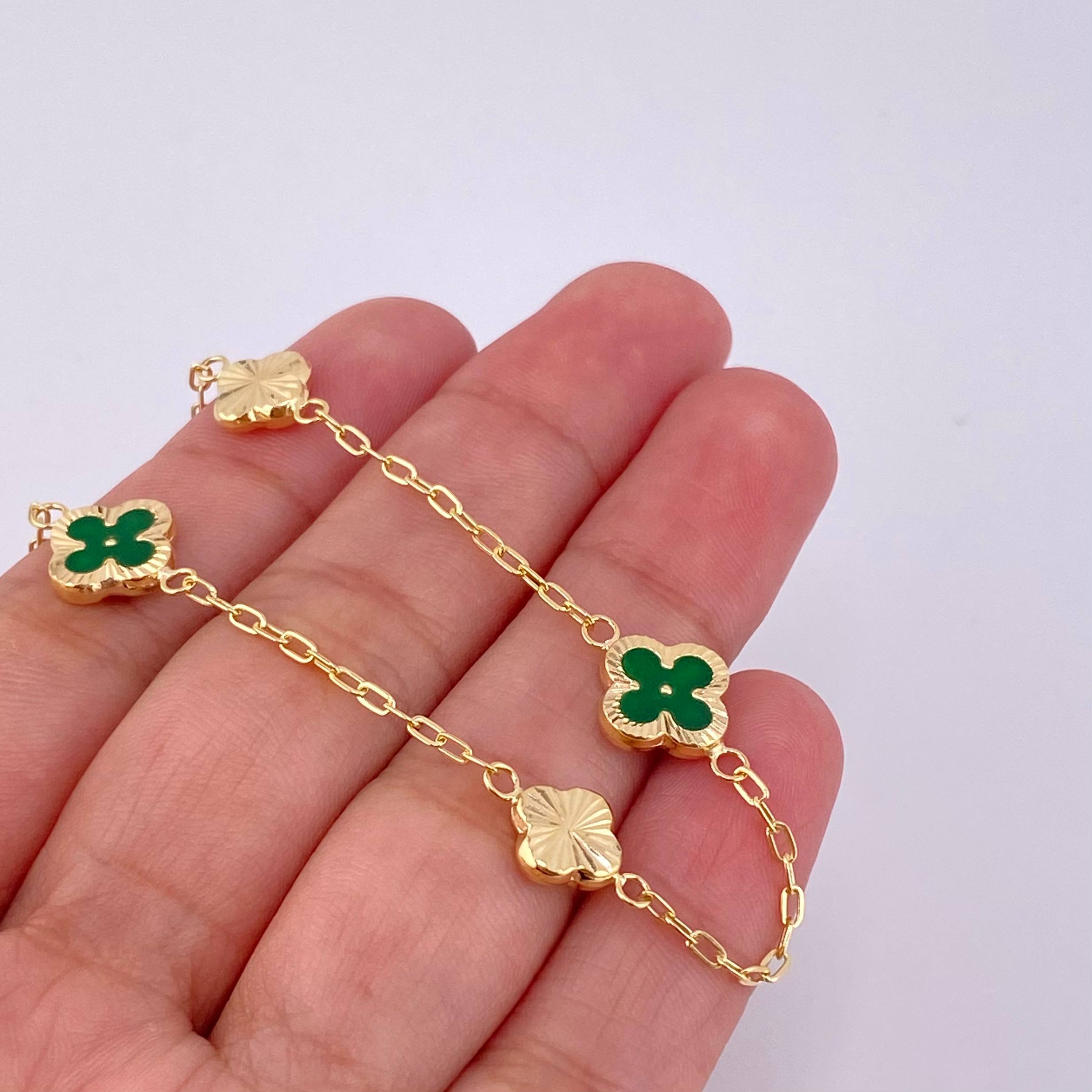 Pulso Cajón Trébol Diamantado 2.75g / 7 1/4 in / 1.6mm Oro Amarillo 18K