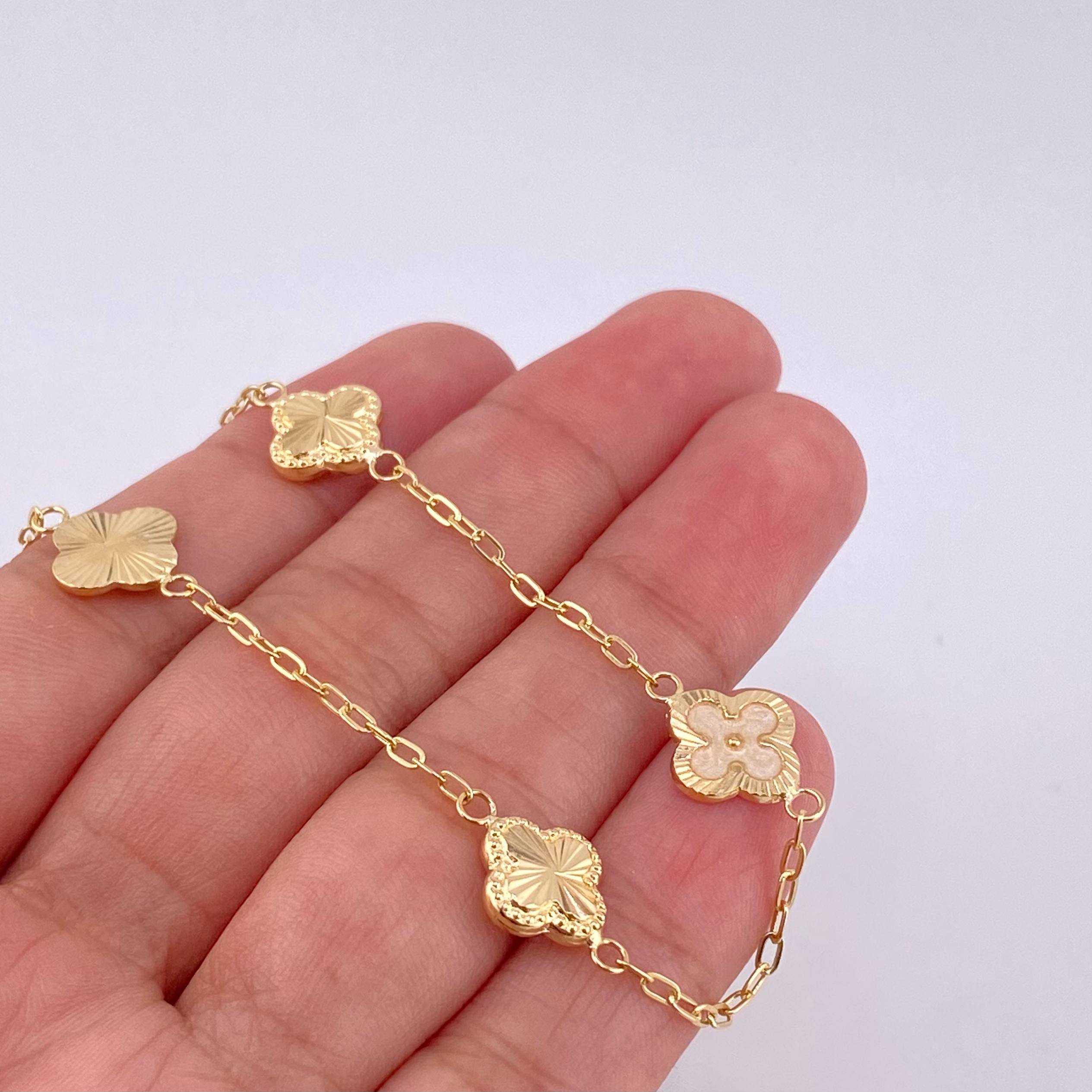 Diamond Cut Clover Box Bracelet 2.75g / 7 1/2 in / 1.6mm 18K Yellow Gold