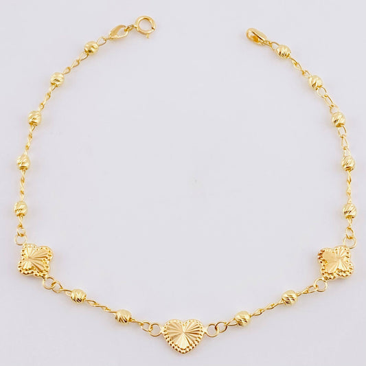 Pulso Militar Trébol Corazón Diamantado 2.6g / 7 1/2 in / 2.7mm Oro Amarillo 18K