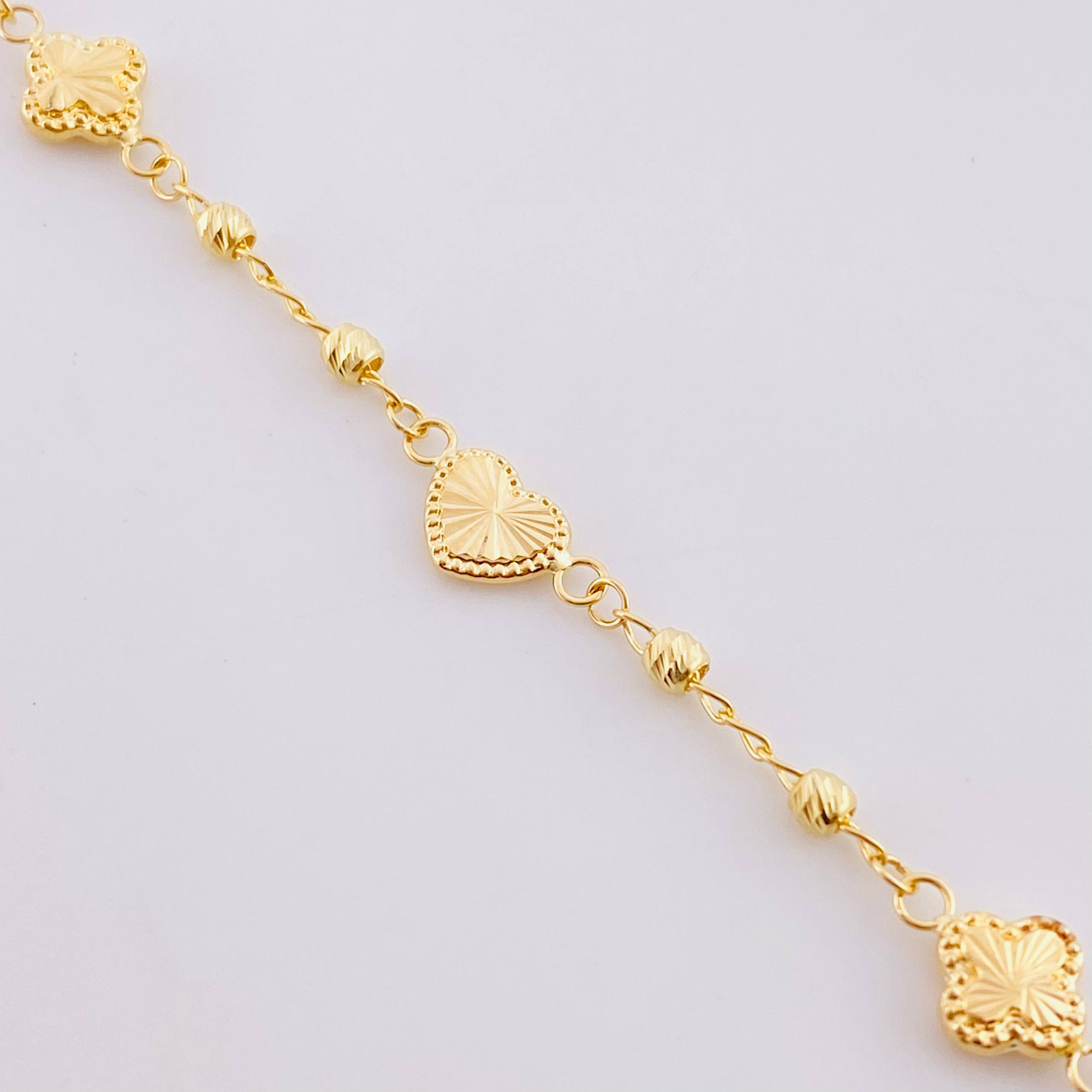 Pulso Militar Trébol Corazón Diamantado 2.6g / 7 1/2 in / 2.7mm Oro Amarillo 18K