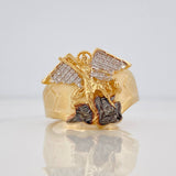Saint Michael Archangel Ring 10.1g / Size 10 3/4 Three Golds 18K