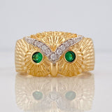 Owl Ring 5.25g / Size 8 3/4 Two-Tone Yellow White Gold 18K