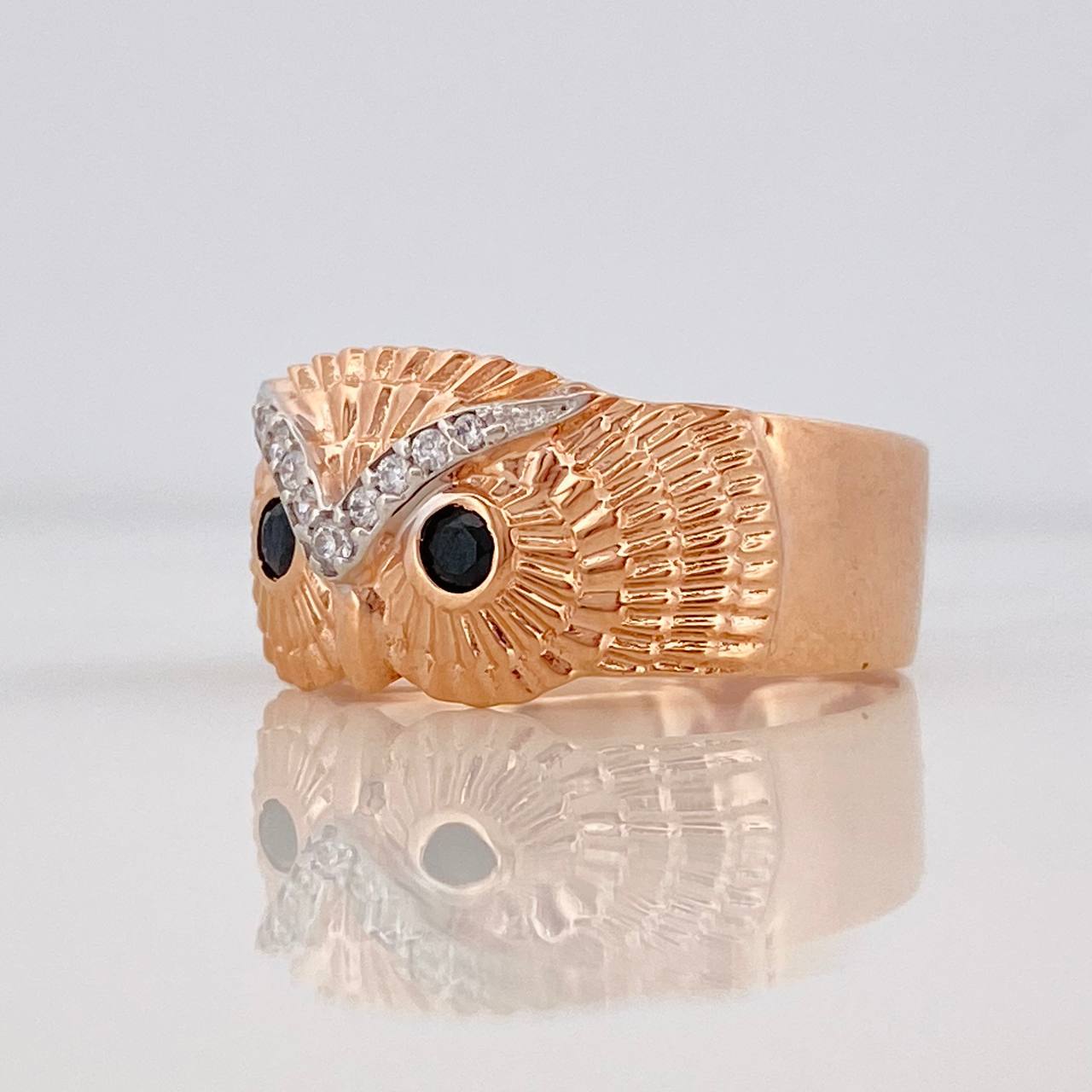 Anillo Búho 4.4g / T9 3/4 Dos Oros Blanco Rosa 18K