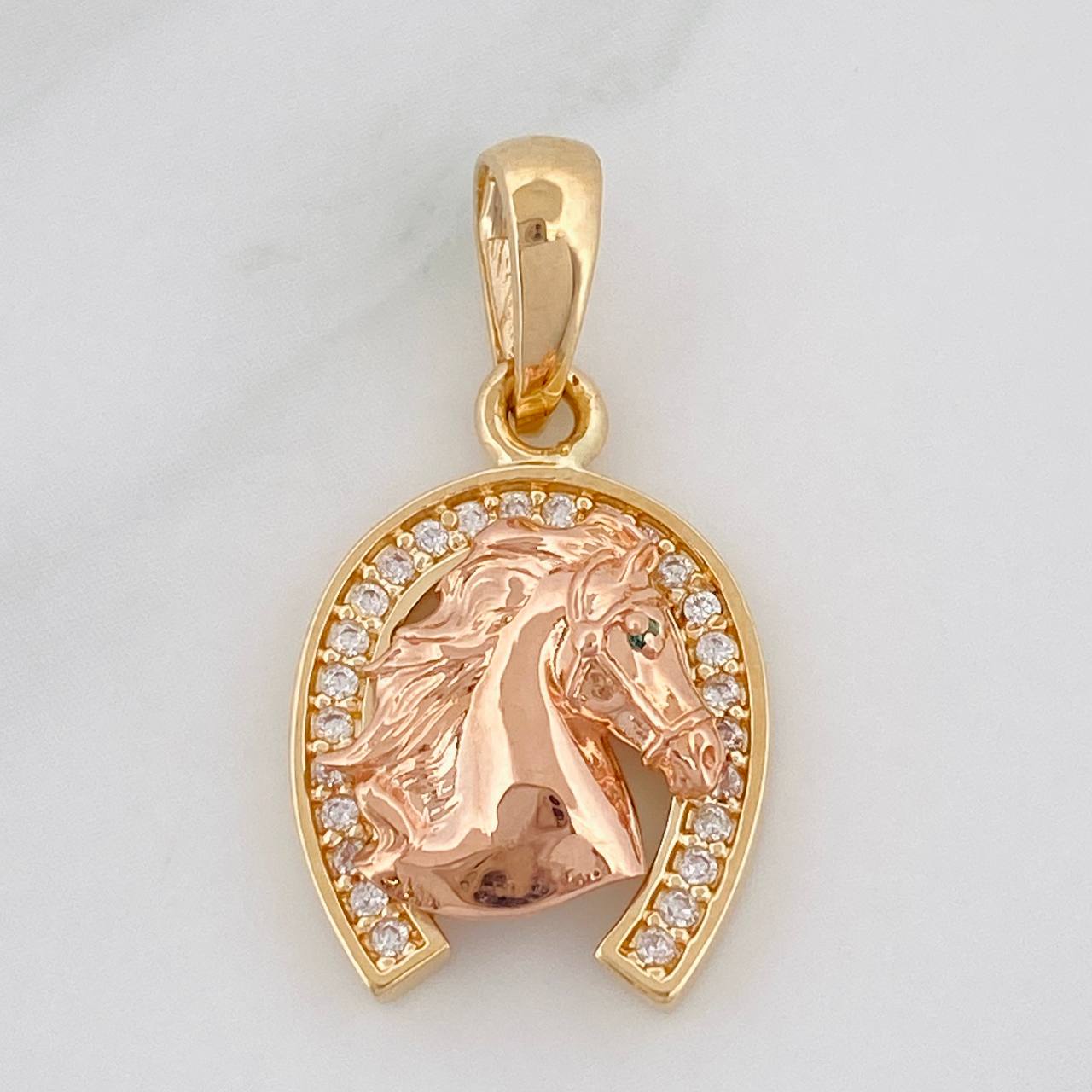 Pendant Horseshoe Horse 2.55g / 3/4 in Two Golds Yellow Rose 18K
