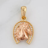 Pendant Horseshoe Horse 2.55g / 3/4 in Two Golds Yellow Rose 18K