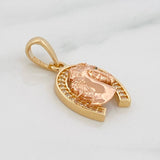 Pendant Horseshoe Horse 2.55g / 3/4 in Two Golds Yellow Rose 18K