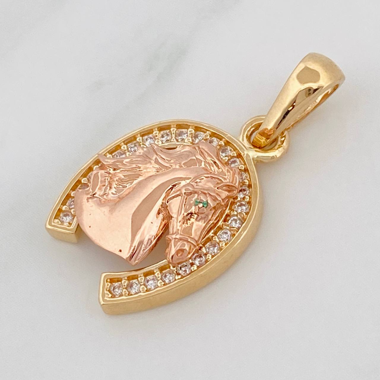 Pendant Horseshoe Horse 2.55g / 3/4 in Two Golds Yellow Rose 18K