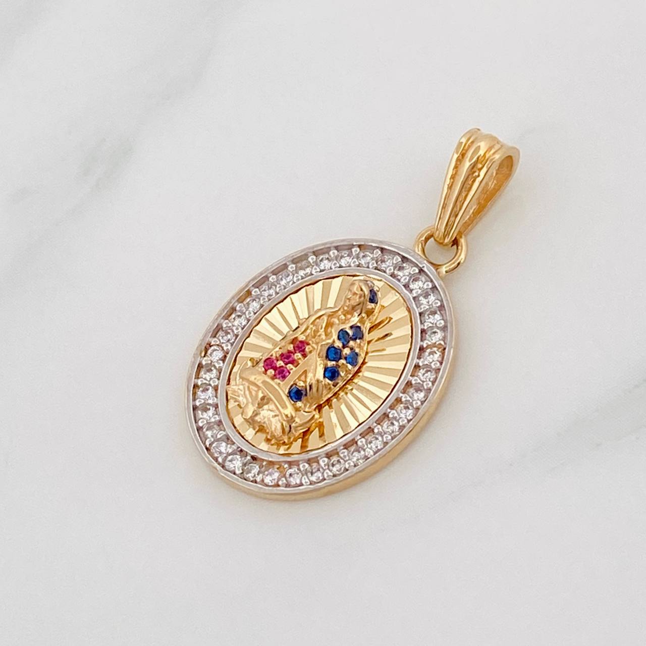 Pendant Virgin of Guadalupe 2.75g / 3/4 in Two-Tone Yellow White 18K Gold