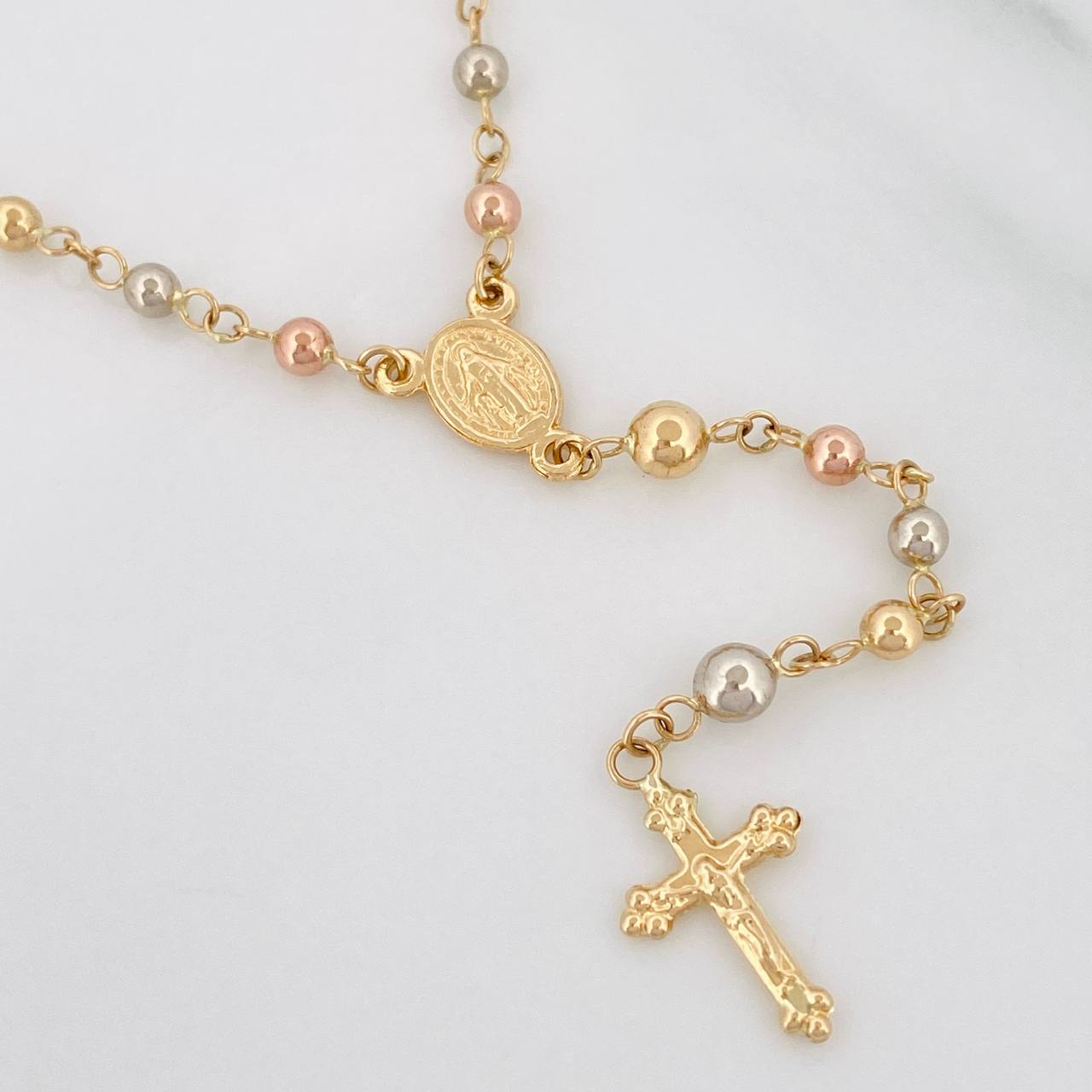 Rosary Virgin Miraculous Cross Christ 6.1g / 19 in / 3mm - 4mm Three Golds 18K
