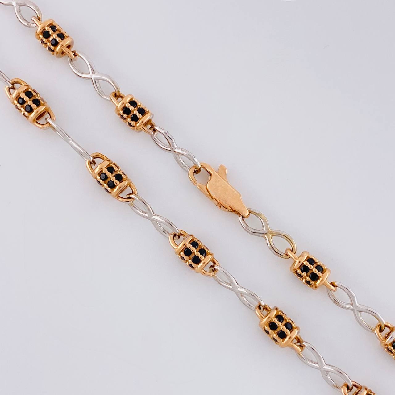 Rustic Infinity Barrel Chain 19.2g / 25 3/4 in / 3.4mm Two-Tone White and Rose Gold 18K