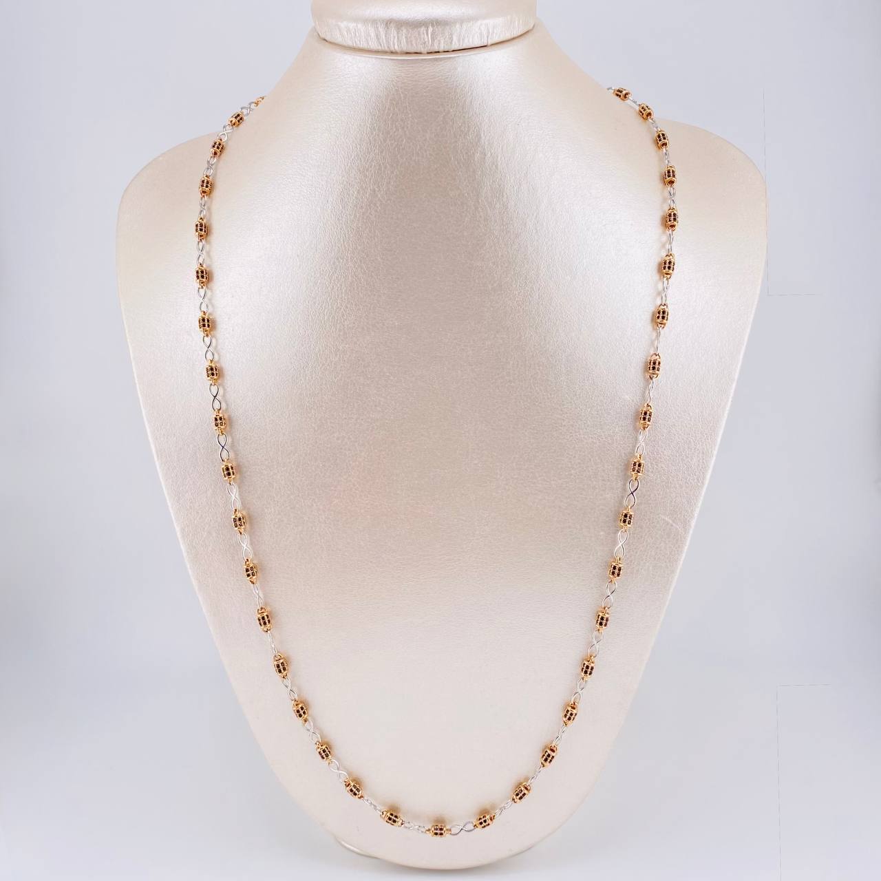 Rustic Infinity Barrel Chain 19.2g / 25 3/4 in / 3.4mm Two-Tone White and Rose Gold 18K