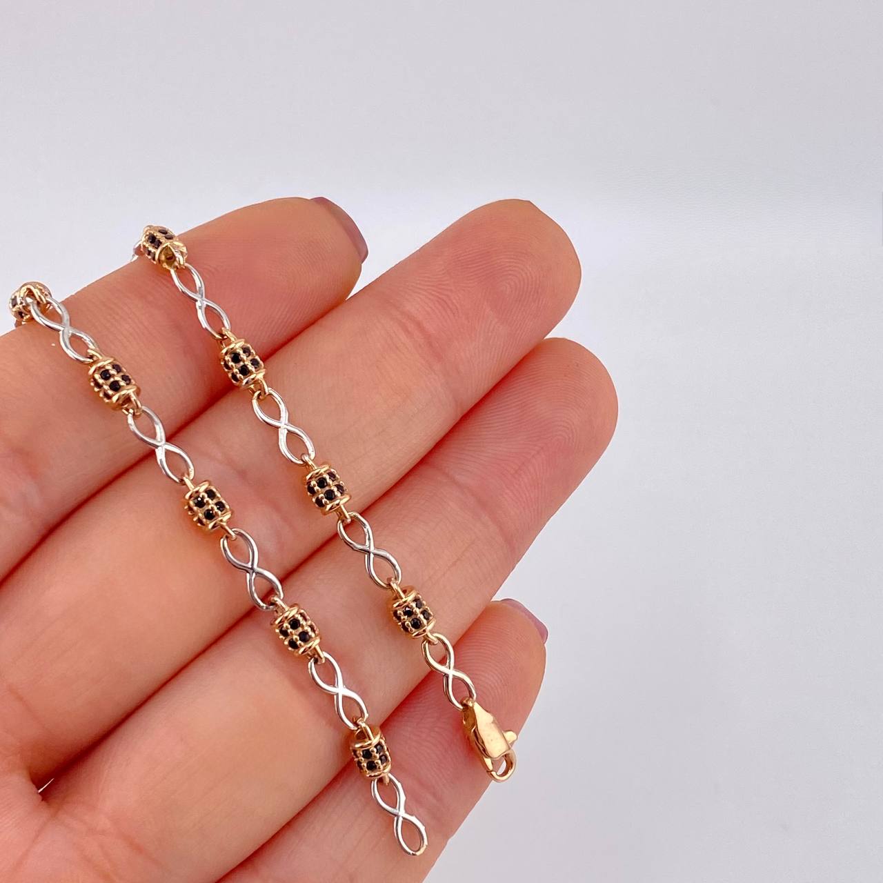 Rustic Infinity Barrel Chain 19.2g / 25 3/4 in / 3.4mm Two-Tone White and Rose Gold 18K