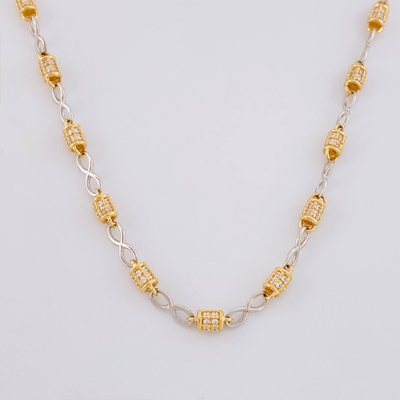 Cadena Rustica Infinito Barril 20g / 26 in / 3.4mm Dos Oros Amarillo Blanco 18K