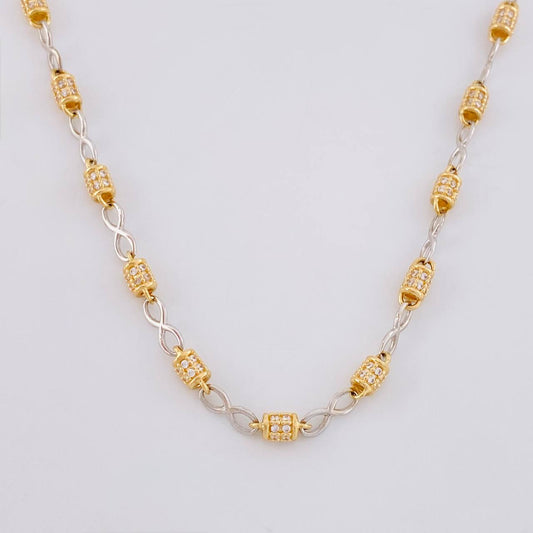 Cadena Rustica Infinito Barril 20g / 26 in / 3.4mm Dos Oros Amarillo Blanco 18K