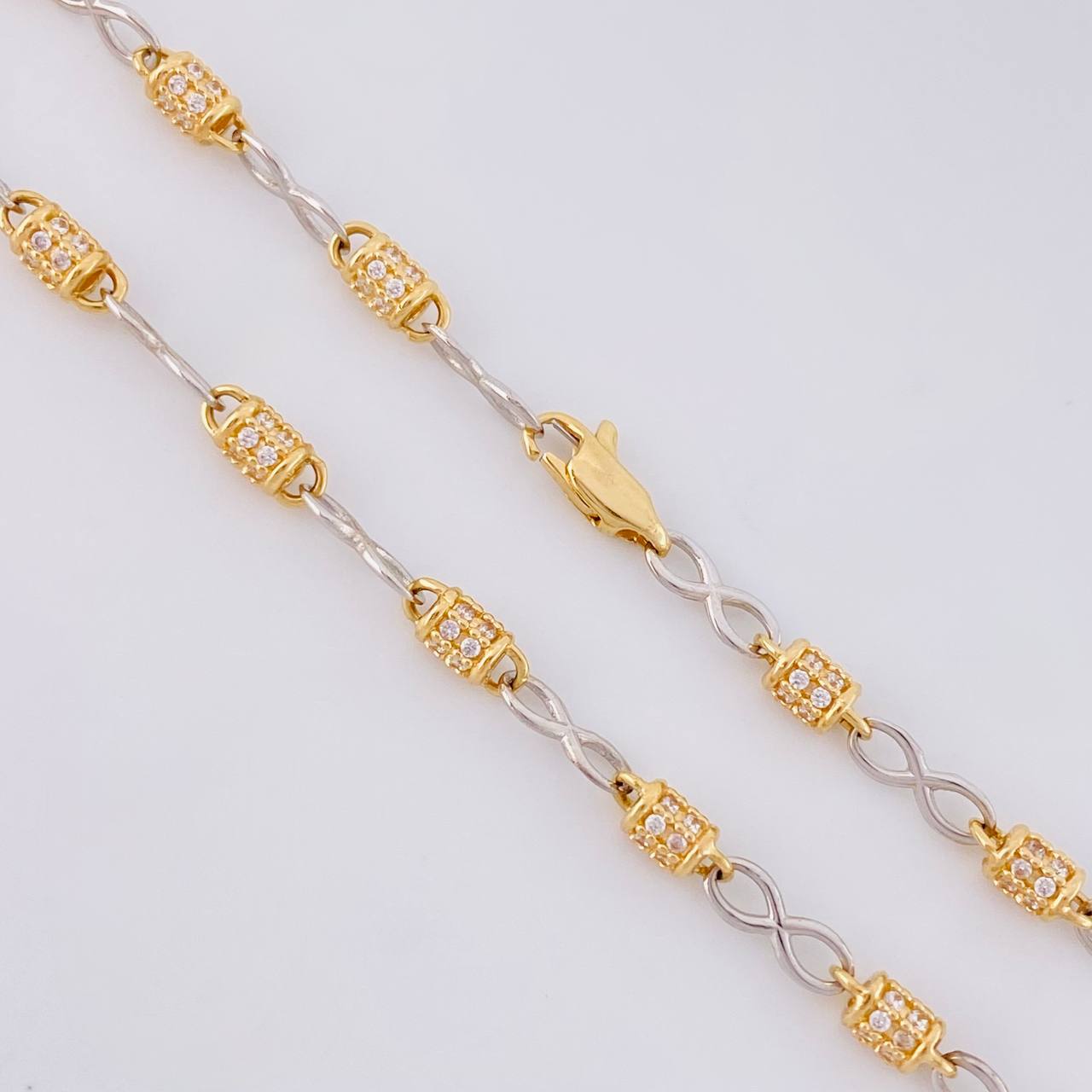 Cadena Rustica Infinito Barril 20g / 26 in / 3.4mm Dos Oros Amarillo Blanco 18K