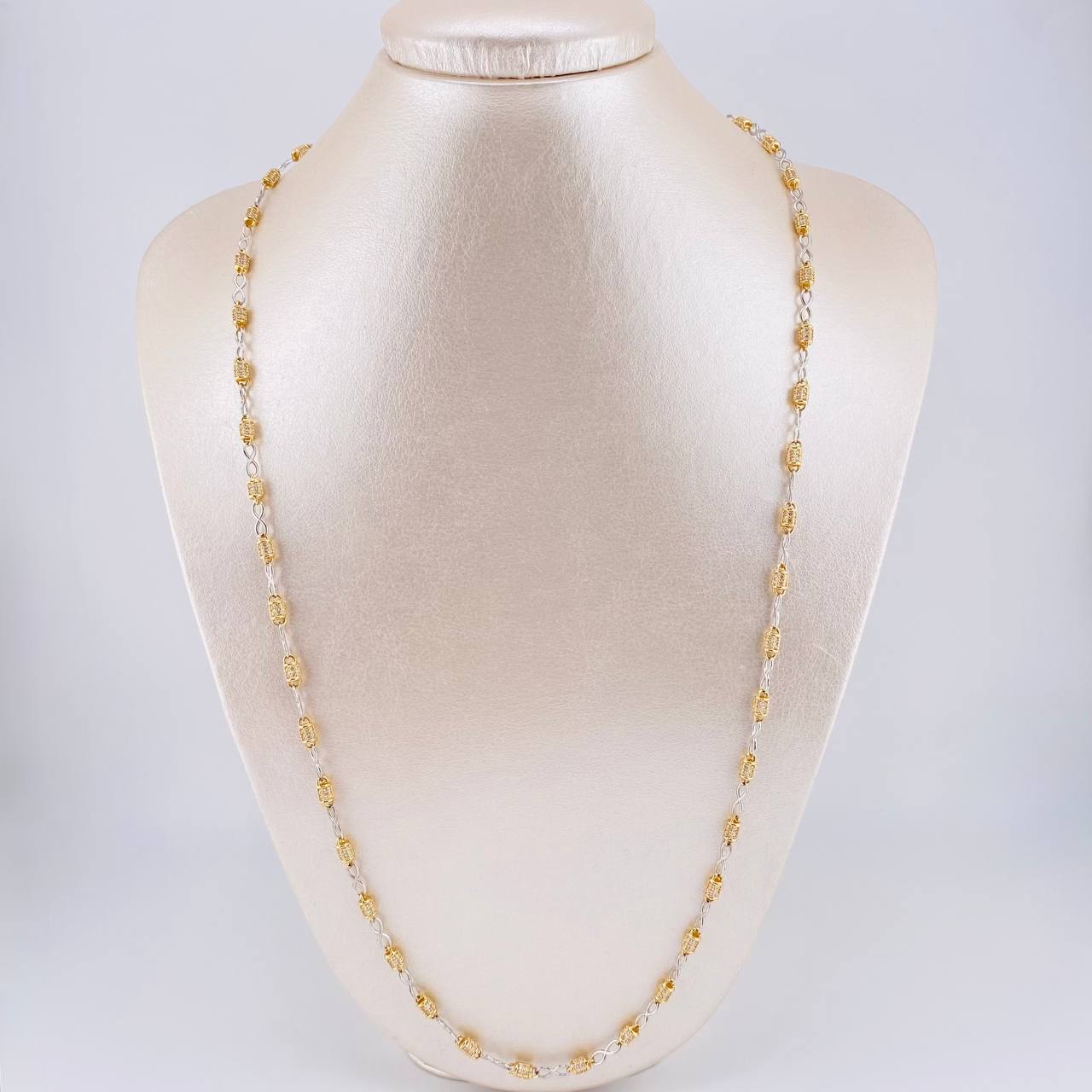 Cadena Rustica Infinito Barril 20g / 26 in / 3.4mm Dos Oros Amarillo Blanco 18K