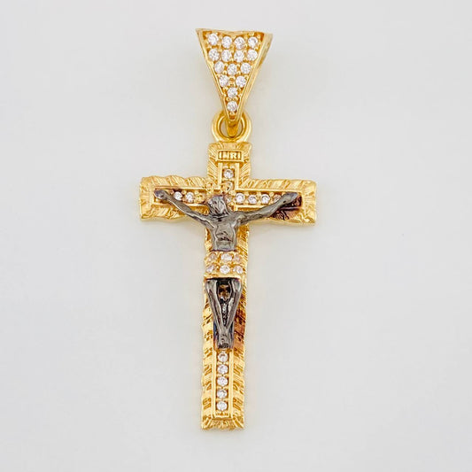 Pendant Miraculous Christ Cross of Buga 3.8g / 1 1/2 in Two-Tone Black Yellow Gold 18K