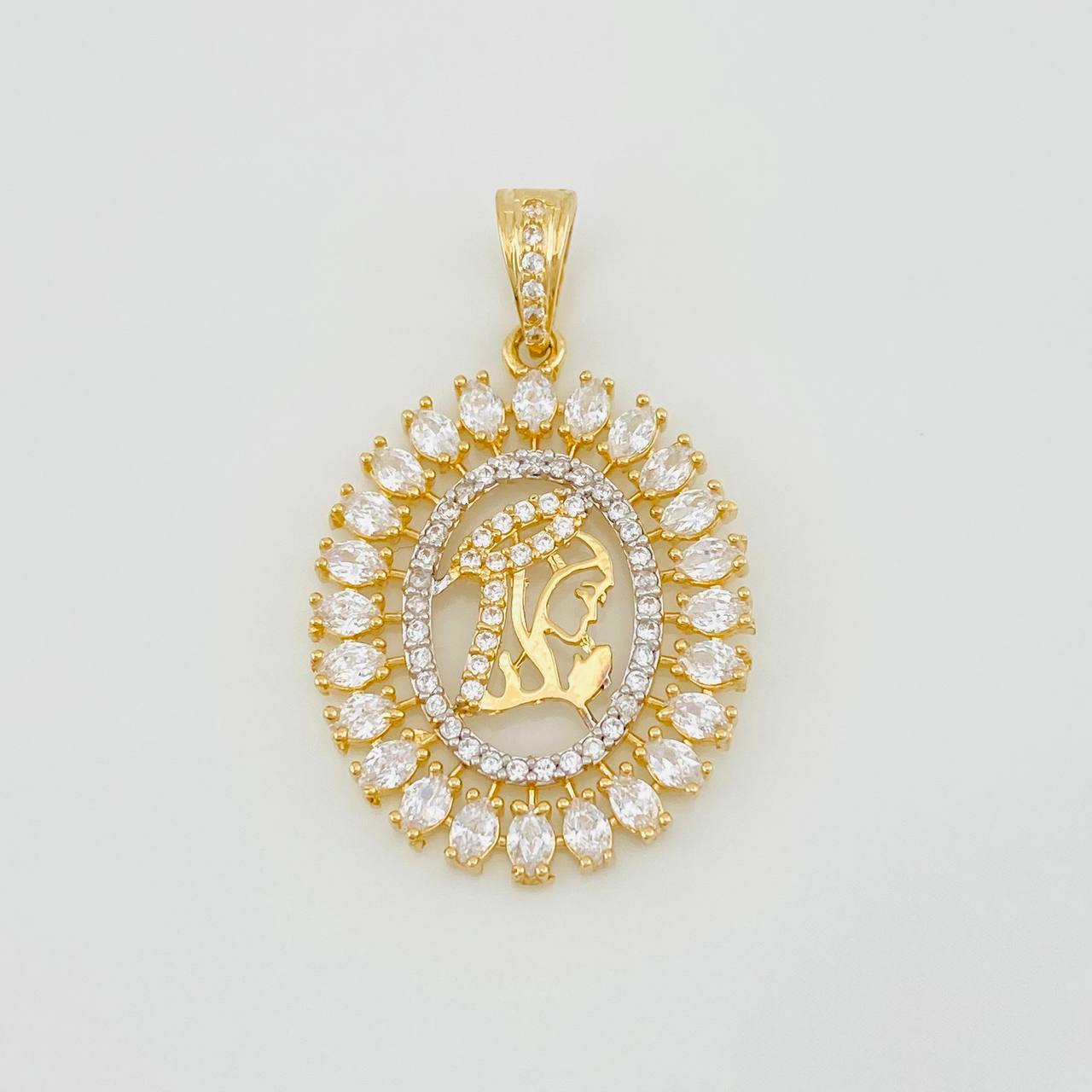 Dije Virgen Maria 3.3g / 1 1/4 in Dos Oros Amarillo Blanco 18K
