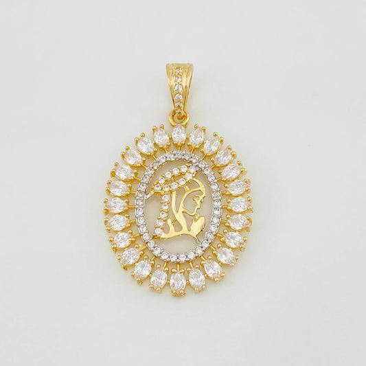 Pendant Virgin Mary 3.3g / 1 1/4 in Two-Tone Yellow White Gold 18K