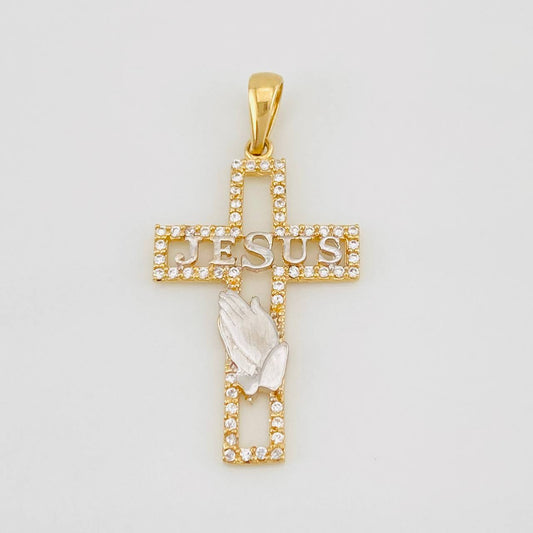 Dije Cruz Jesús 2.25g / 1 1/2 in Dos Oros Amarillo Blanco 18K