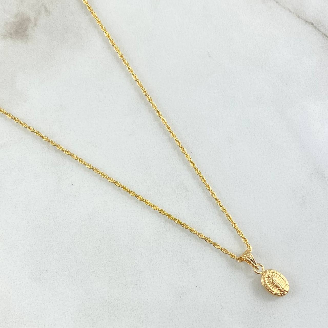 Set Cadena Lazo 0.95gr / 45cm / 1.2mm + Dije Virgen Guadalupe 0.35gr / 1.5cm / 1.3gr Oro Amarillo 18K (Oferta) ©